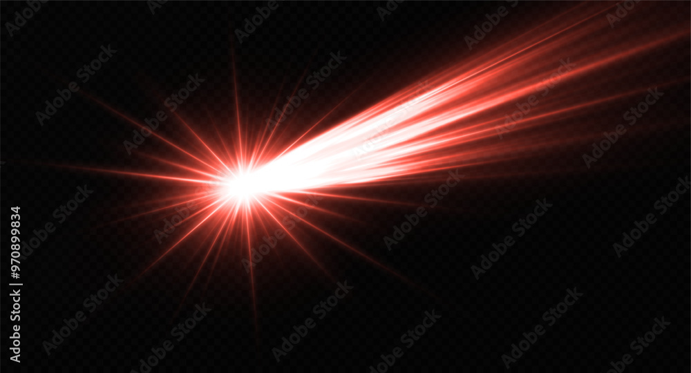Wall mural falling flaring comet on transparent background. sparkling meteor, comet and asteroid with space tra
