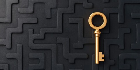 A golden key placed on a dark, textured surface, symbolizing access, security, and unlocking potential.