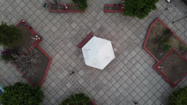 in a mexican pueblo magico the view from a drone is a spectacular place that captures the town square. Site of the Cristero War.