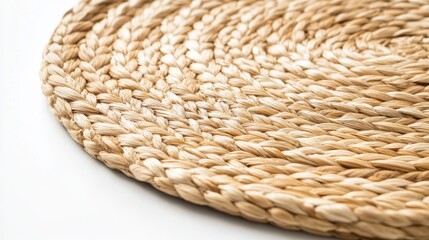 Obraz premium Handmade round woven placemat placed on a white background.