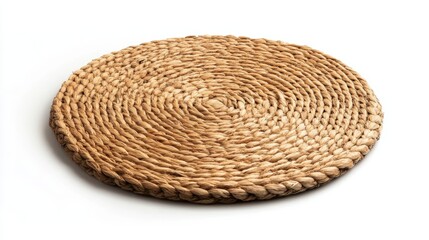 Fototapeta premium Handmade round woven placemat placed on a white background.