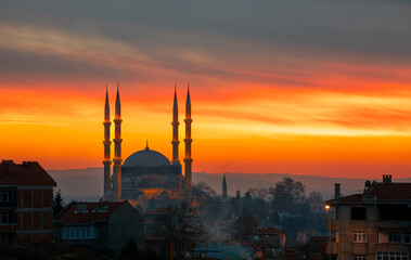 Selimiye Mosque exterior view in Edirne City of Turkey. Edirne was capital of Ottoman Empire.