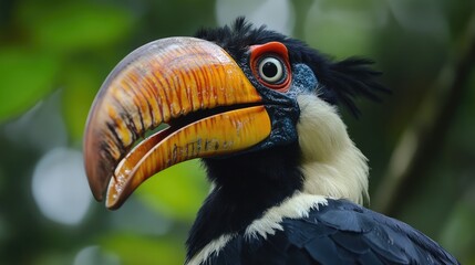 Obraz premium Close-Up of a Wreathed Hornbill with a Colorful Beak