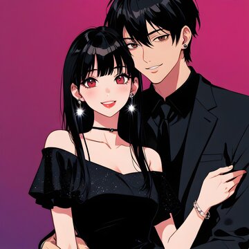 アニメの笑顔のイラスト、笑顔のアニメの女の子、かわいいアニメのカップル、アニメのイラスト、マンガのキャラクター、マンガのイラスト, AI generative, Anime couples illustrations, Ai generative anime illustrations, couple DP