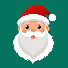 Santa Claus is wearing a bright red hat and a fluffy white beard