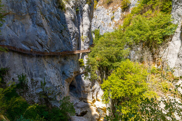 Horma Canyon, Kure Mountains National Park, Kastamonu, Turkey. Wooden walking path.