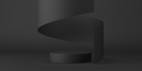 Modern 3D product display stand, black background, 3D abstract background for product presentation, 3D rendering, illustration