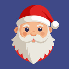 A cartoon illustration of Santa Clauss face with beard and hat