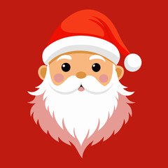 Santa Clauss face with a beard and hat on a red background