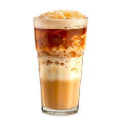 Refreshing milkshake or milk tea in glass with straw isolated on white transparent background, perfect for sunny summer days