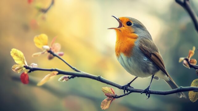 Robin Singing on a Branch