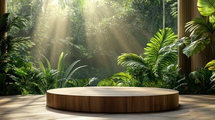 Wooden Platform in a Lush Tropical Jungle Setting