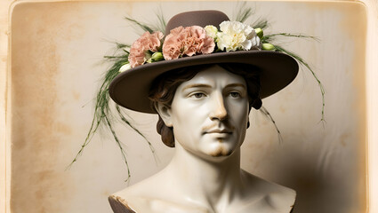 A worn ivory-toned antique bust of a handsome figure

