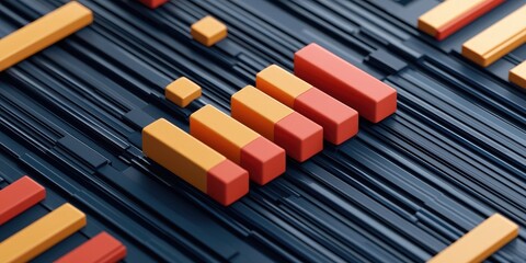 Abstract digital art depicting vibrant bars in orange and red against a dark background, creating a modern and dynamic visual.