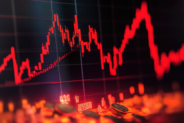 Fototapeta premium image depicts financial market crash with graphs showing significant decline, evoking sense of urgency and concern