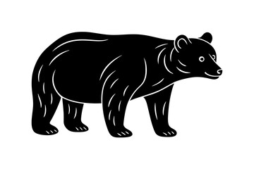 Hand drawn bear in a minimal linocut style. silhouette black color vector art illustration