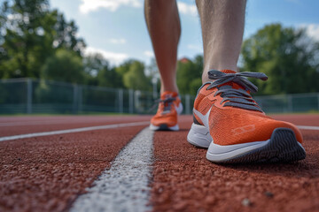 Focused motivated persistent sports person man woman sweating gym outdoor stadium training, Generative AI