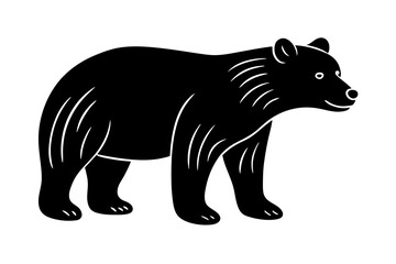 Hand drawn bear in a minimal linocut style. silhouette black color vector art illustration