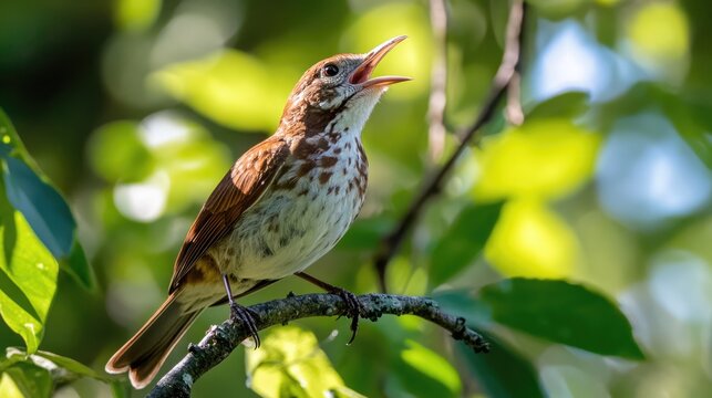 A Brown Thrasher Singing on a Branch