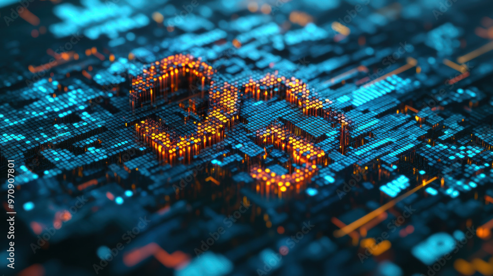 Aufkleber digital representation of interest rate percentage symbol dissolving into matrix of glowing pixels, 