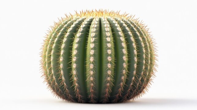 Barrel cactus (Ferocactus) clipart, element, 3D illustration, realistic, isolated on white background