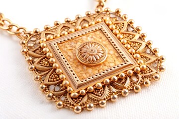 Obraz premium This exquisite gold stamp jewelry piece embodies classic sophistication with its rich texture, bold design, and warm beige tone, exuding vintage aristocracy and timeless elegance.
