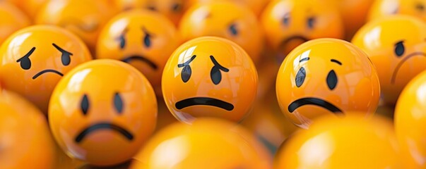 Obraz premium Angry emoji is standing out in a crowd of sad emojis