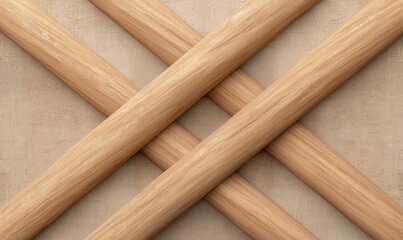 Close-up of light wooden rods arranged in a crisscross pattern on a textured surface, showcasing natural wood grain.