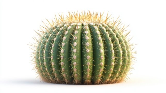 Golden barrel cactus (Echinocactus grusonii) clipart, element, 3D illustration, realistic, isolated on white background