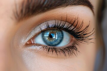 Obraz premium Woman with blue eyes showing detailed iris texture