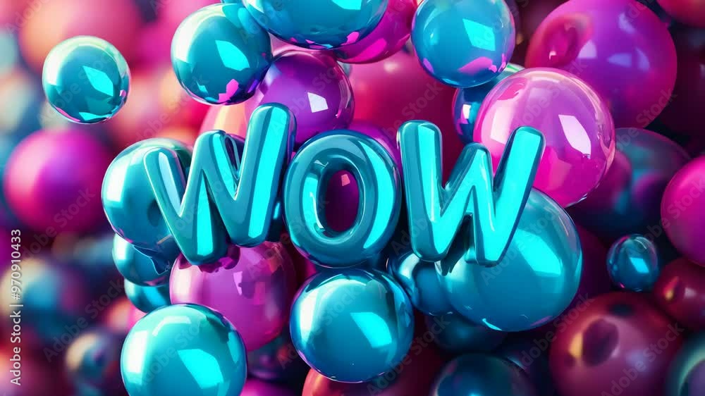 Aufkleber bright and colorful abstract design with glowing spheres and the word wow in a vibrant setting