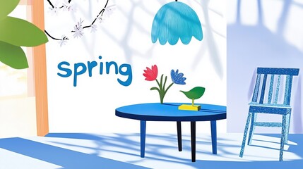 Minimalist spring decor with blue accents for a fresh seasonal look
