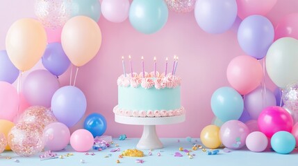 Birthday Celebration with Cake and Balloons