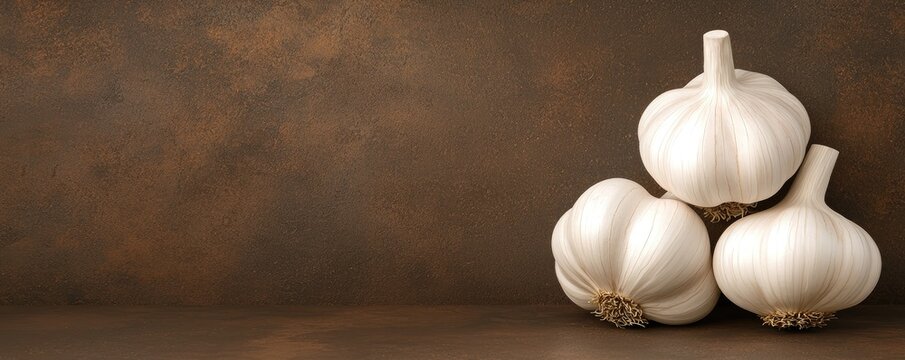Fresh garlic bulbs arranged on a rustic background, perfect for culinary and health-related projects.