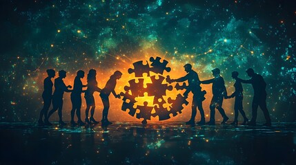 Teamwork Puzzle Solution Success Business People Silhouette