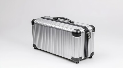 Silver travel suitcase isolated white background copyspace travel concept