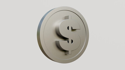 3d rendering of a dollar silver coin on white background. Silver coin dollar us currency money icon sign or symbol business and financial exchange on white background.