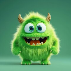 Cute and furry blue monster with good character, Big eyes and smile. studio render quality. Cartoon style.
