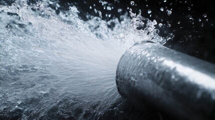 Powerful water jet from high-pressure hose demonstrating forceful motion