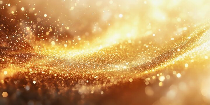  sparkling gold dust on a white background, creating a soft, luxurious abstract design with flowing gold textures and light effects.