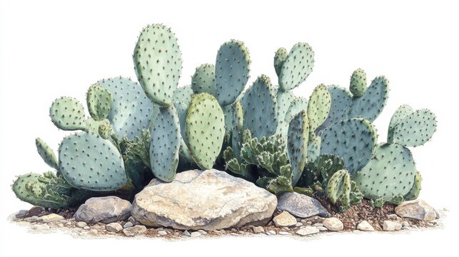Beavertail cactus (Opuntia basilaris) clipart, element, 3D illustration, realistic, isolated on white background