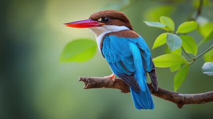 White-throated Kingfisher Perched on a Branch