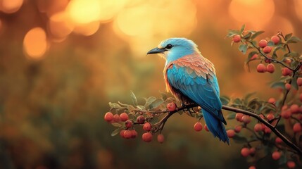 A Vibrant Blue Roller Bird Perched on a Branch