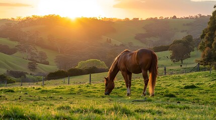 Equestrian Grace: A Picture of a Mare in a Summer Farm Landscape
