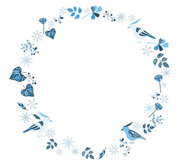 小鳥と雪の冬フレーム 冬のかわいいイラストフレーム素材