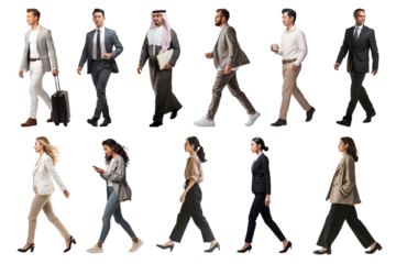 PNG diverse walking businessmen set, transparent background