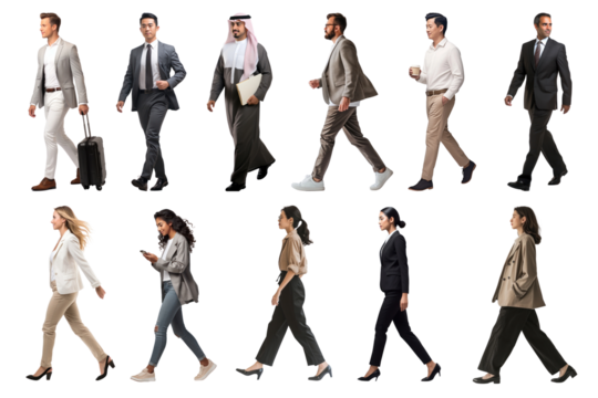 PNG diverse walking businessmen set, transparent background