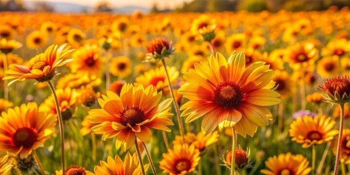 Golden petals of Amarilo flowers unfurl in a sun-kissed blaze of brightness, weaving a tapestry of vibrant yellows and oranges across the landscape.