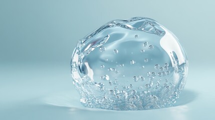 Single blob of transparent glycerin or gel. Glossy texture with tiny bubbles.