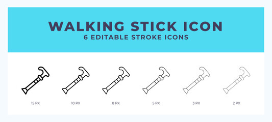 Walking stick icon symbol. Outline. Lineal icon with editable stroke.